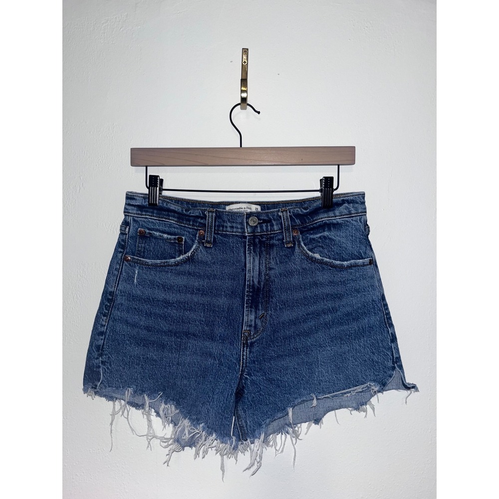 Abercrombie & Fitch The 4 Inch Mom Short High Rise Distressed Denim Blue 28 6